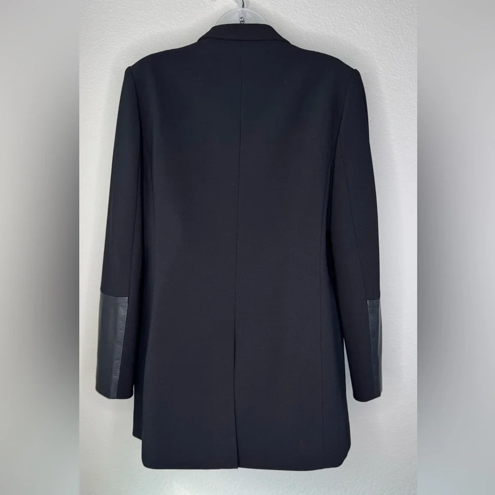 Club Monaco Double‑Breasted Wool‑Blend Blazer Lamb‎ Leather Cuff Sleeves Size 12